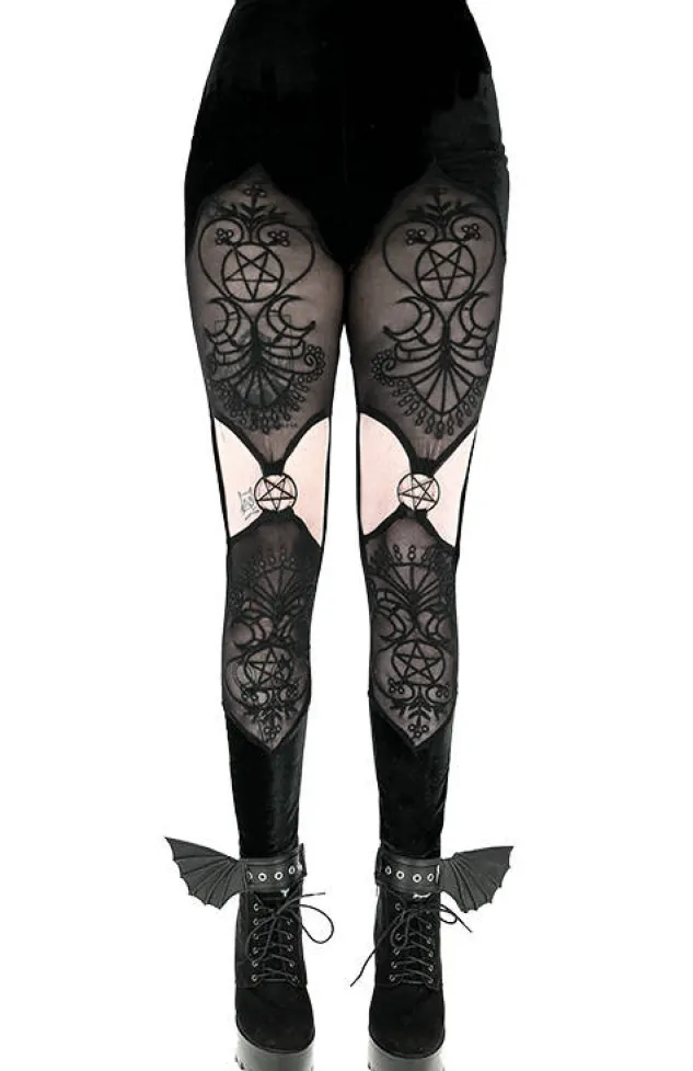 Restyle VELVET VESPER embroidered leggings with pentagrams