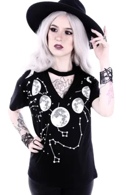 Restyle V-neck with choker gothic blouse with "MOON PHASES"
