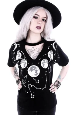 Restyle V-neck with choker gothic blouse with "MOON PHASES"