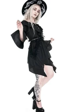 Restyle Witchy Bardot Dress with ruffles and pentagram