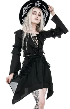Restyle Witchy Bardot Dress with ruffles and pentagram