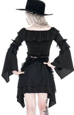 Restyle Witchy Bardot Dress with ruffles and pentagram