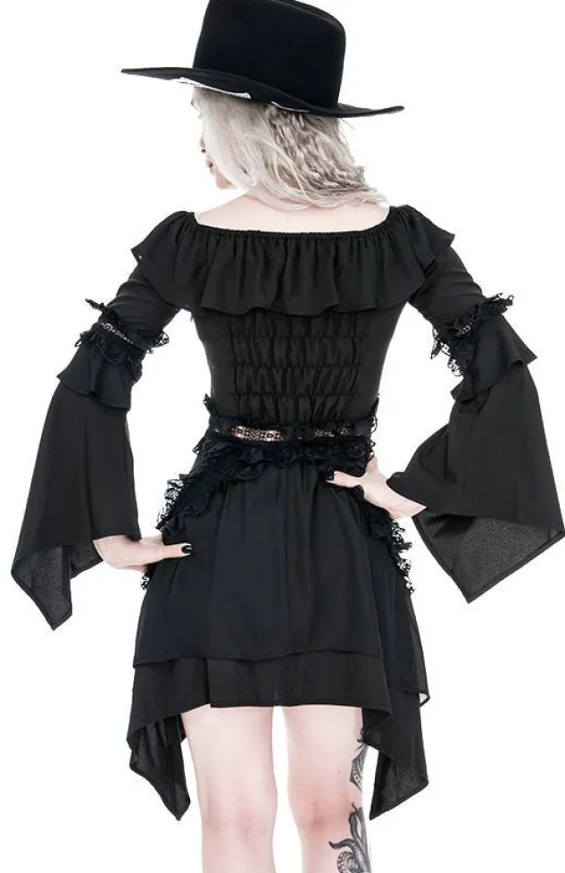 Restyle Witchy Bardot Dress with ruffles and pentagram