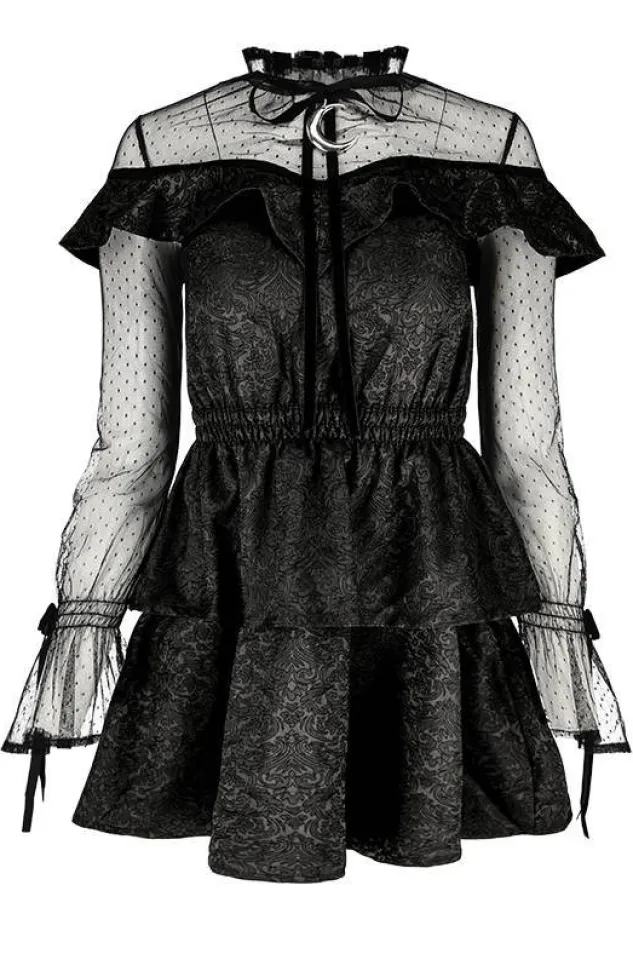 Restyle Zoe Dress Jacquard Ruffled Romantic Dress with crescent